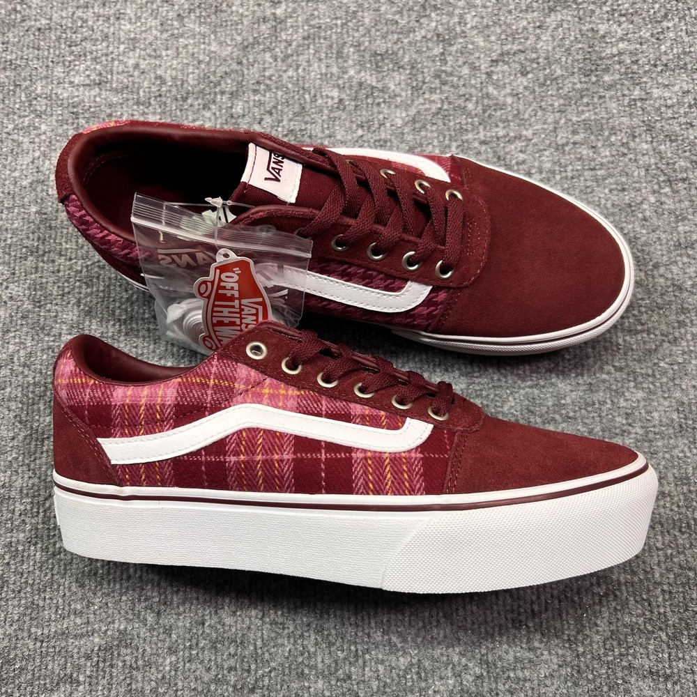 Vans Ward Platform Shoes Womens Size 10 Red Plaid Canvas Sneakers NWOB